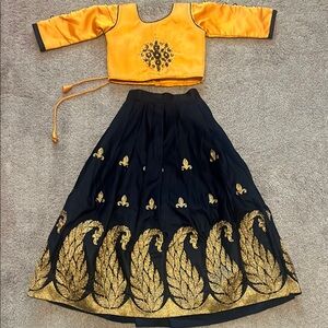 Blue and Gold Embellished Lehenga with Dupatta